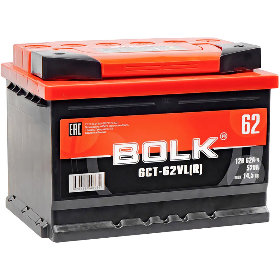 Автомобильный аккумулятор Bolk Standart 62 Ач обратная полярность LB2