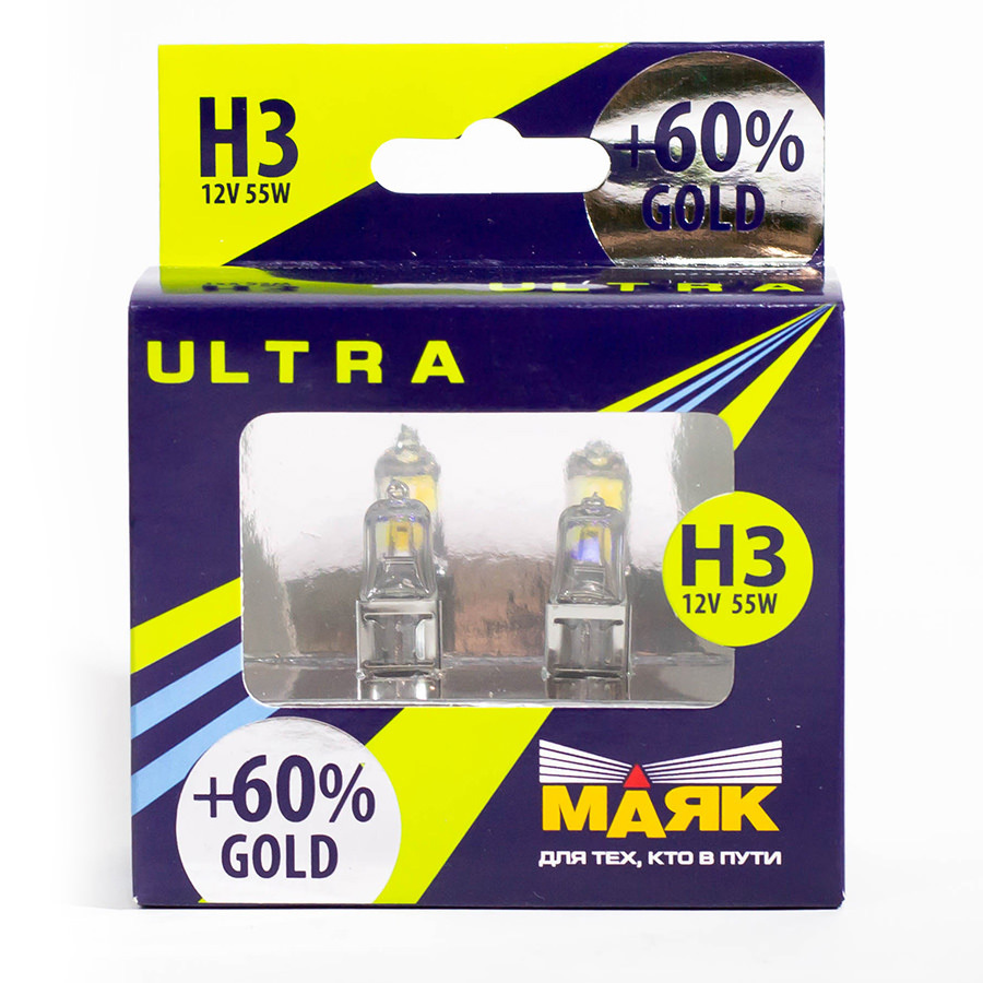 Автолампа Лампа Маяк Ultra New Gold+60 - H3-55 Вт, 2 шт.