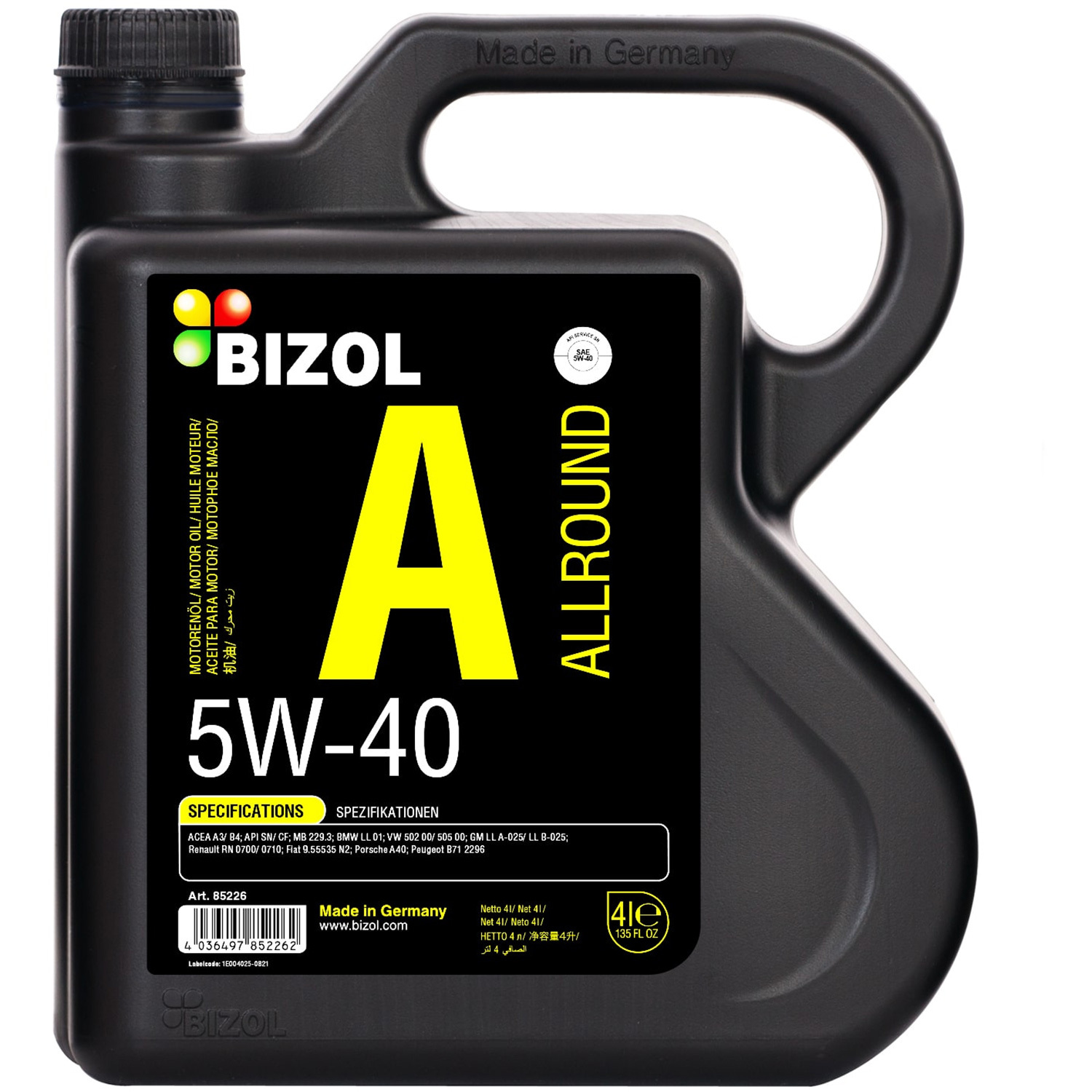 Моторное масло Bizol Allround 5W-40, 4 л