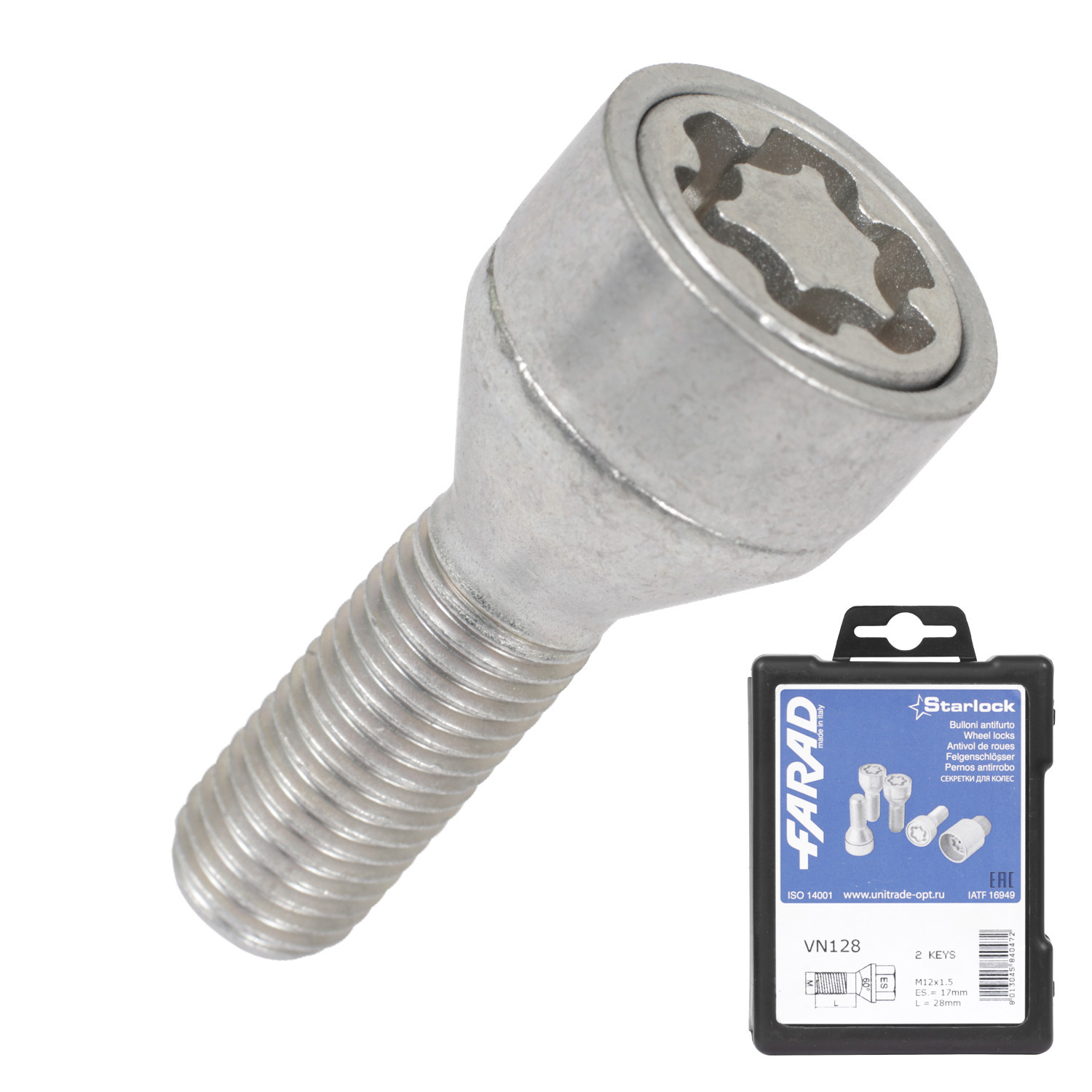 Farad Болт секретный  Farad 12х1,5х28 4+2 17 конус VN128/2