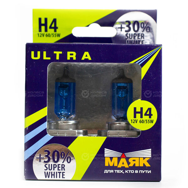 Лампа Маяк Ultra New Super White+30 - H4-55 Вт, 2 шт. в Сызрани