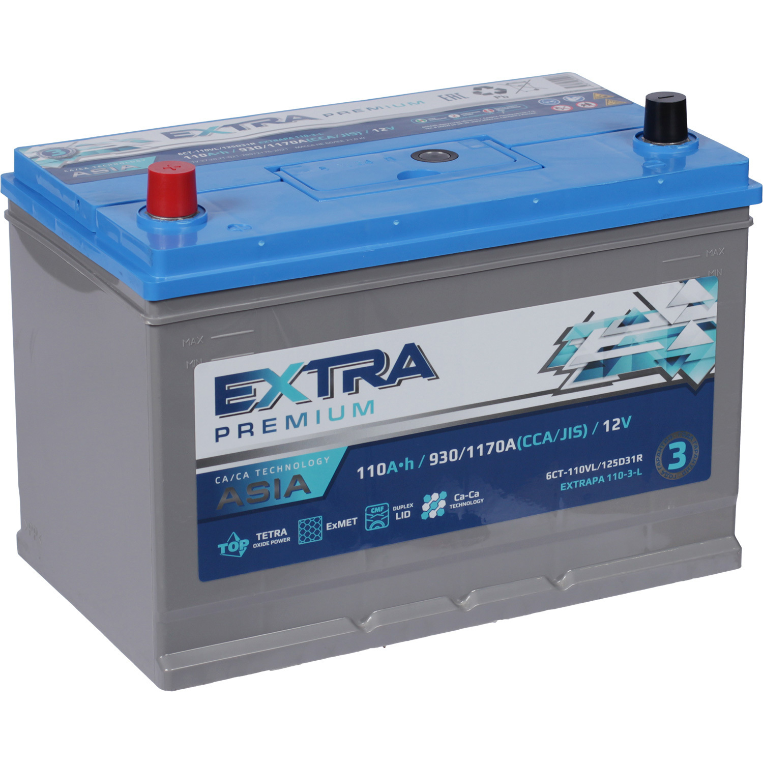 Автомобильный аккумулятор Актех Extra Asia Extra 110 Ач прямая полярность D31R