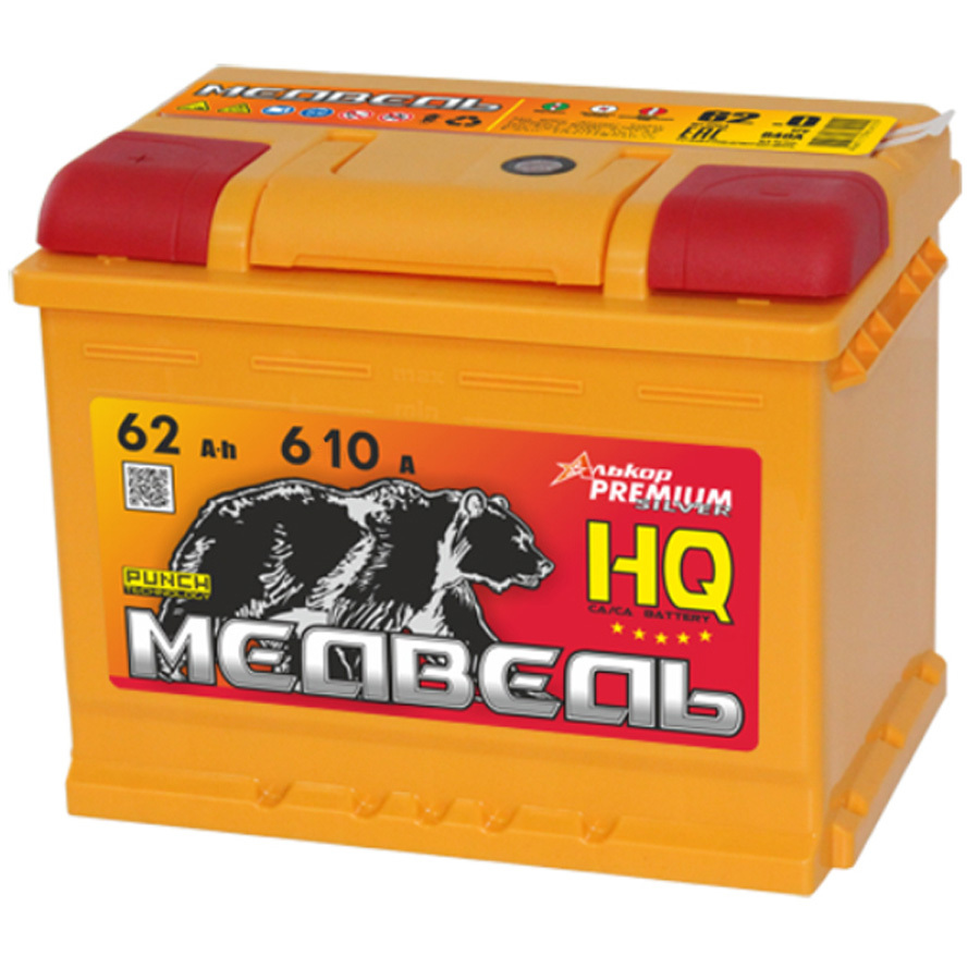 Медведь HQ Автомобильный аккумулятор Медведь HQ 62 Ач прямая полярность L2