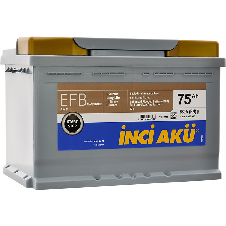 Автомобильный аккумулятор Inci Aku Nanogold EFB 75 Ач обратная полярность LB4