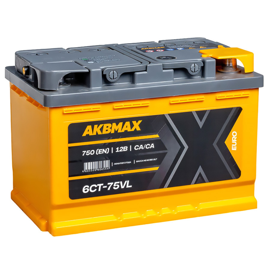 Автомобильный аккумулятор AKBMAX 75 Ач обратная полярность L3