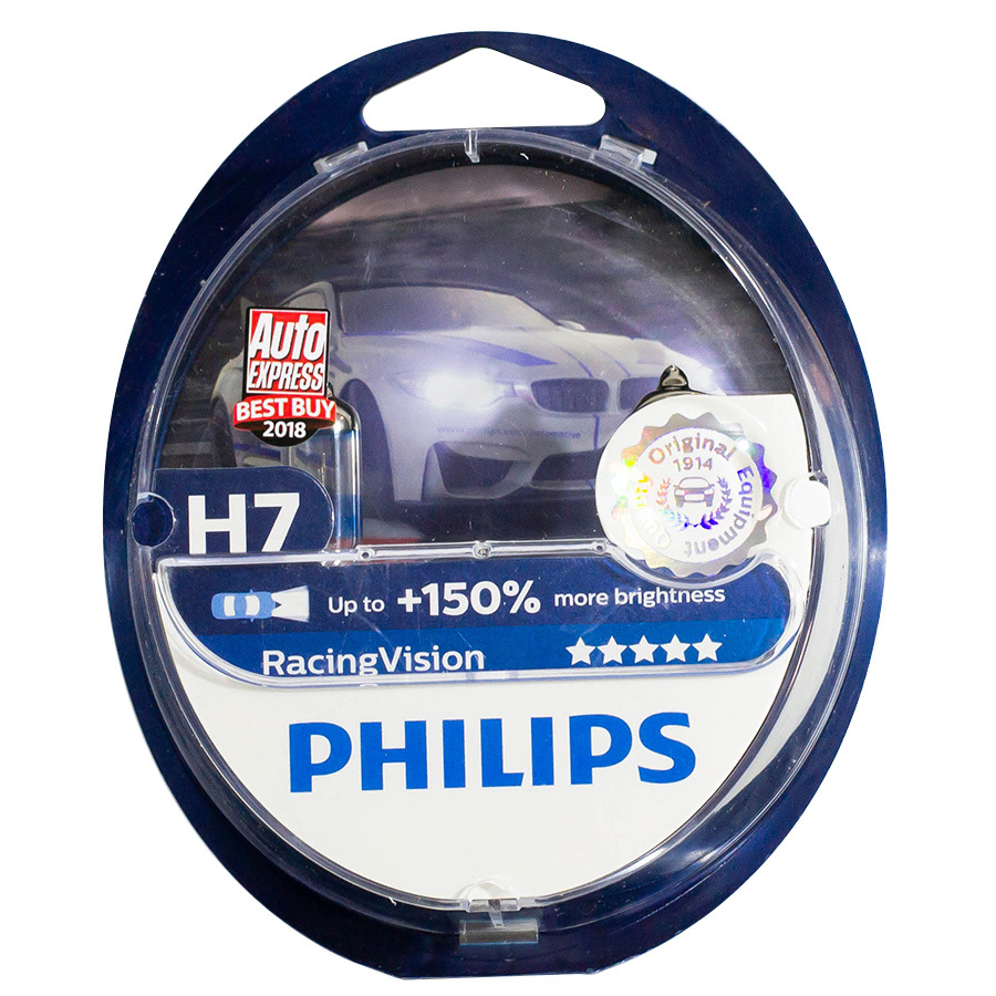 Автолампа PHILIPS Лампа PHILIPS Racing Vision+150 - H7-60/55 Вт-3900К, 2 шт. автолампа philips лампа philips white vision 60 h7 55 вт 3700к 2 шт