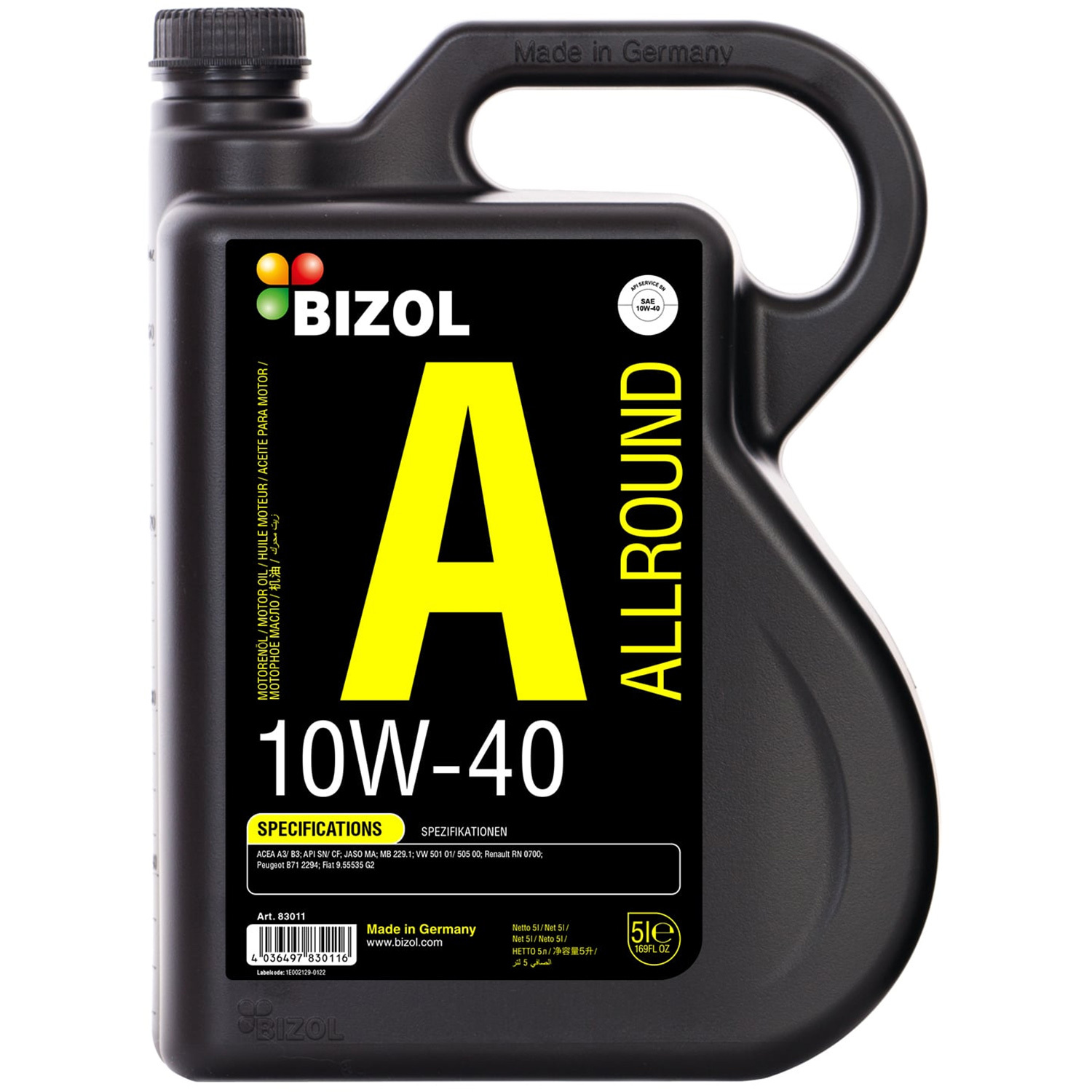 Моторное масло Bizol Allround 10W-40, 5 л