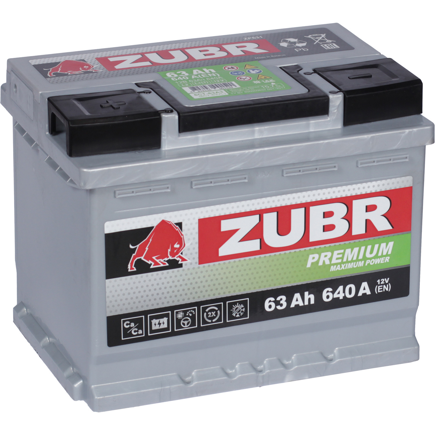 Zubr Автомобильный аккумулятор Zubr 63 Ач прямая полярность L2 рециркулятор цмо r zubr 2x15 1 вент упак 1шт r zubr 2x15