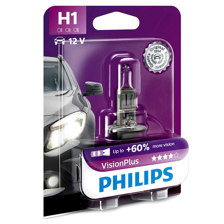 Автолампа PHILIPS Лампа PHILIPS Vision Plus+60 - H1-55 Вт-3250К, 1 шт. автолампа philips лампа philips vision plus h4 60 55 вт 3250к 2 шт