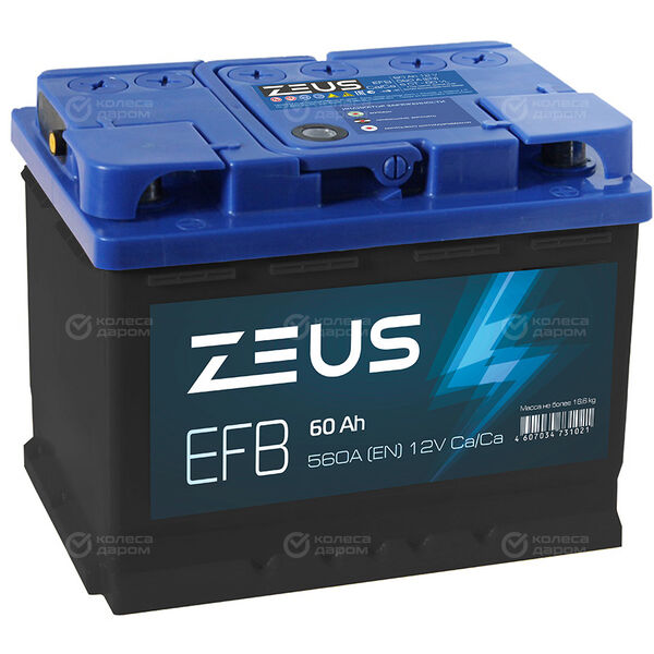 Автомобильный аккумулятор Zeus 60 Ач обратная полярность L2 в Дюртюли