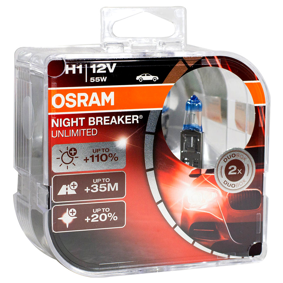 Автолампа OSRAM Лампа OSRAM Night Breaker Unlimited - H1-55 Вт-3800К, 2 шт.